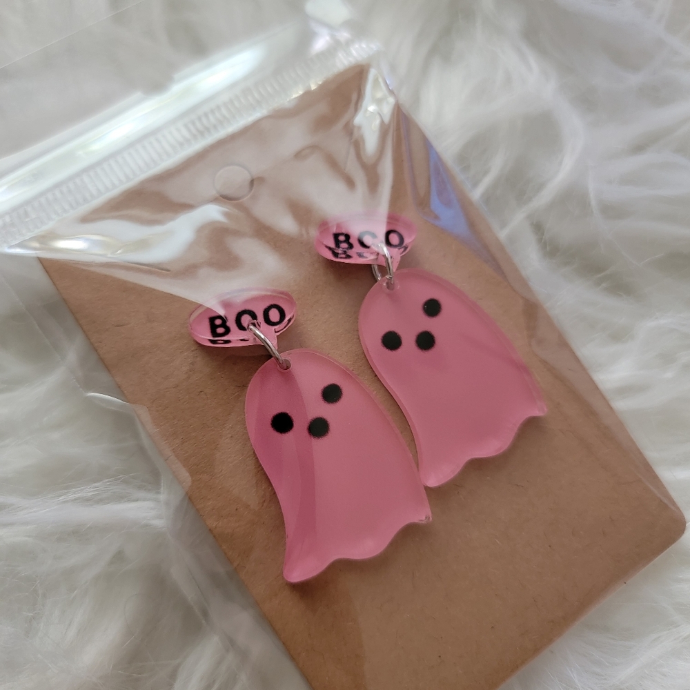 Pink Ghost Boo Earrings